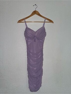 Lulu's Lavender Ruched Midi Dress